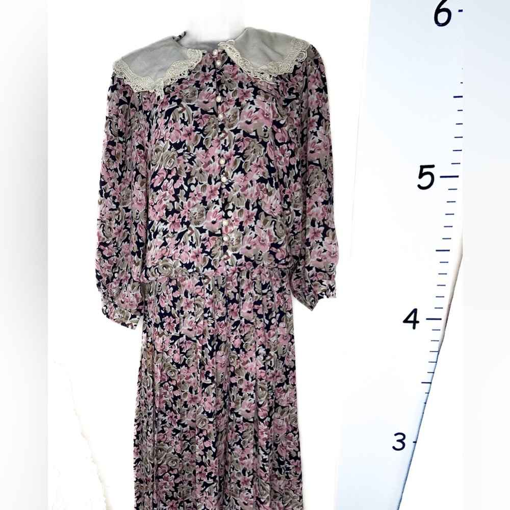 Vintage Y2K Lisa II Ltd. Pink Blue Floral Knit Prairie‎ Dress 12